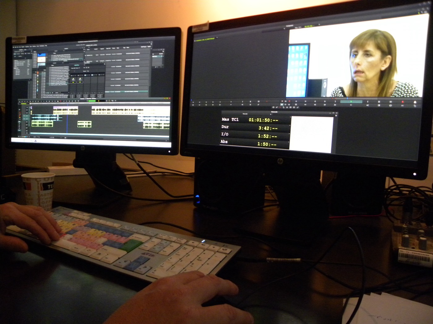 A video-editing workstation. AI editing is rebuilding this surface around the transcript and the prompt.